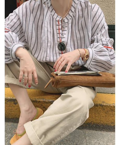 puff sleeve striped shirt　　IR1446