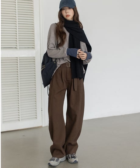 loose straight belt pants /3color　　IR1583