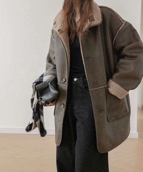 leather boa reversible 2-way coat /2color　　IR1556