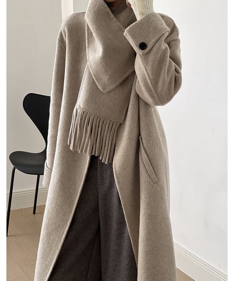 【完売】collarless long coat+scarf set /2color　　IR1553