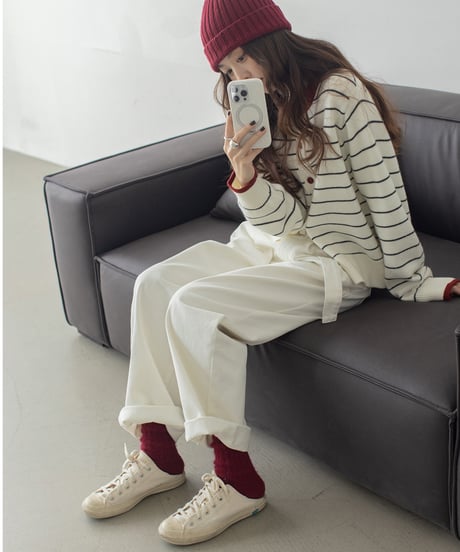 loose straight belt pants /3color　　IR1583