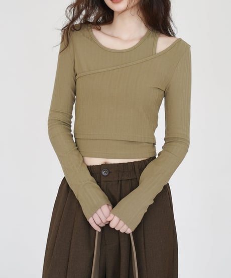fake overlap slim cutsew /2color　　IR1589