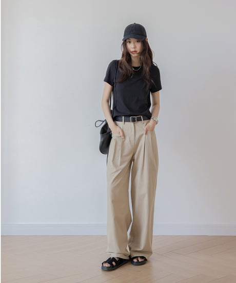 washed cotton feel loose drape pants　IR1381