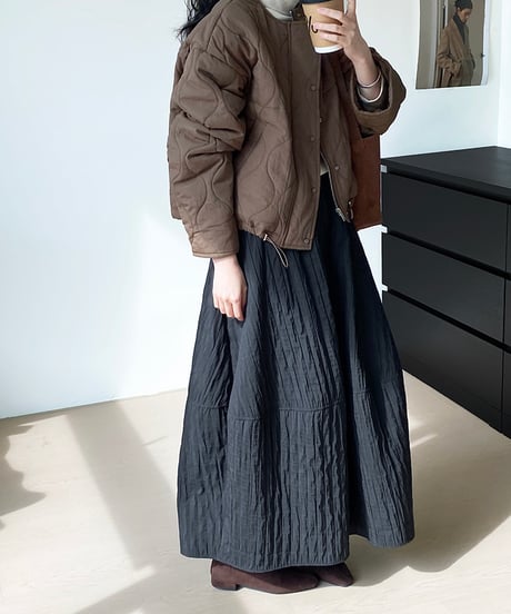 wrinkled flare long skirt /3color　　IR1551