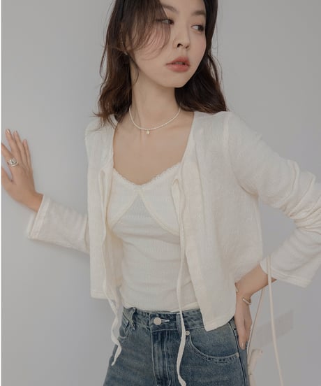 【2set】 V neck camisole + slim lace up cardigan　　IR1393