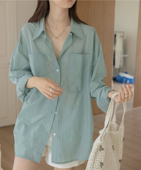 back slit ribbon sheer shirt /3color　　IR1666