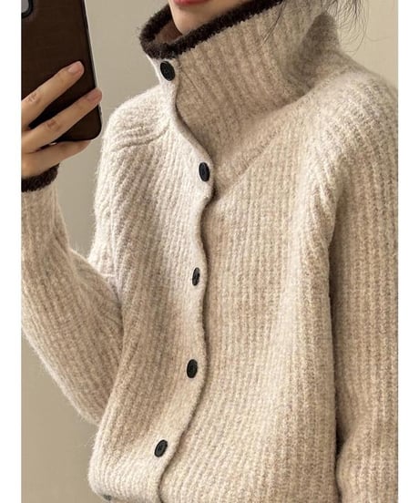 stand neck knit cardigan  /4color　IR1557