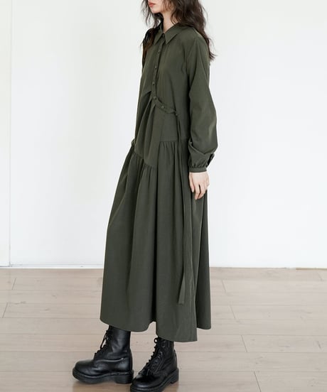 asymmetric button shirt onepiece　　IR1595