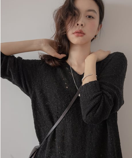 V-neck loose summer knit pullover　　IR1390