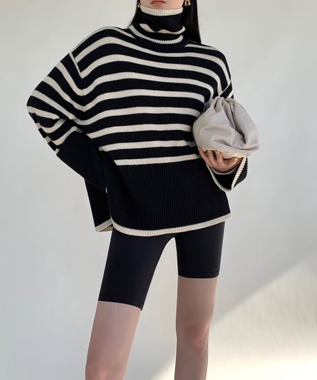 side slit border high neck knit　　IR1458