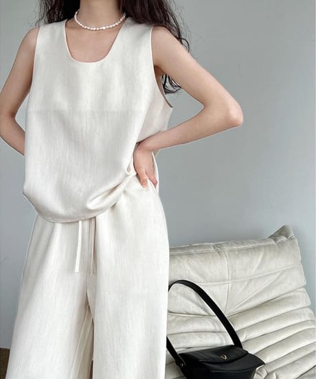 sleeveless tops + easy pants setup /2color　　IR1664