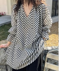 drawstring stripe tunic blouse　　IR1640
