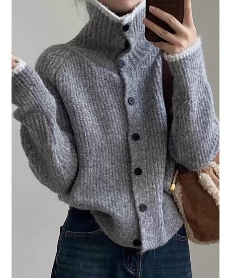 stand neck knit cardigan  /4color　IR1557