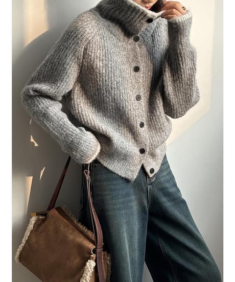 stand neck knit cardigan  /4color　IR1557