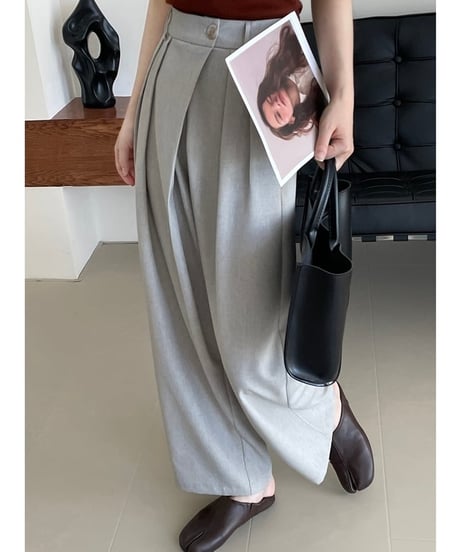 overlap tuck wide pants /2color　　IR1594