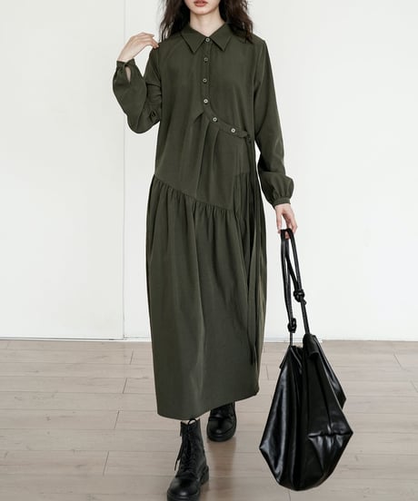 asymmetric button shirt onepiece　　IR1595