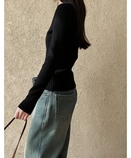 henry neck rib knit sew /3color　IR1575