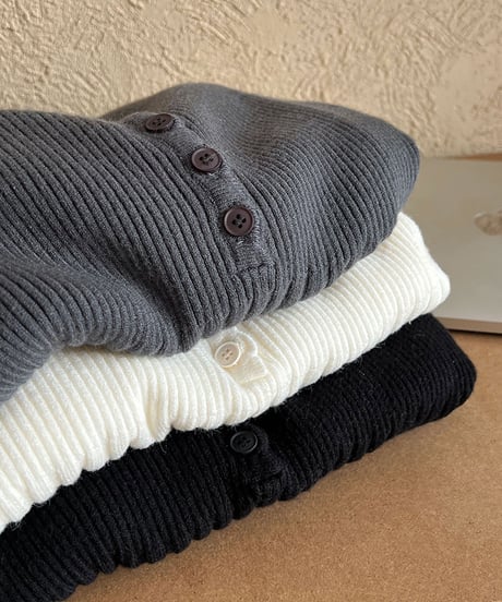 henry neck rib knit sew /3color　IR1575