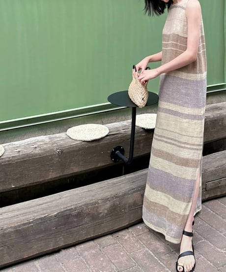Border pattern slit long one piece　　IR1434