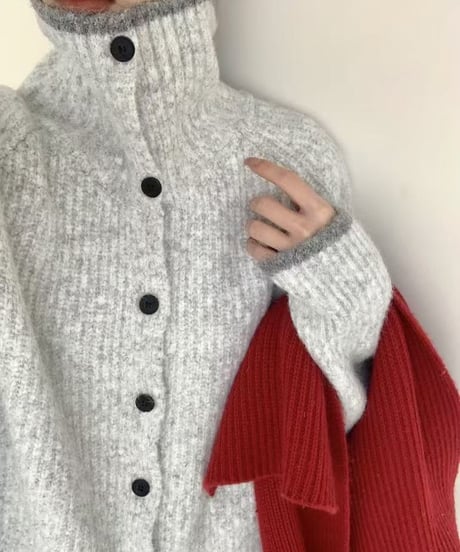 stand neck knit cardigan  /4color　IR1557