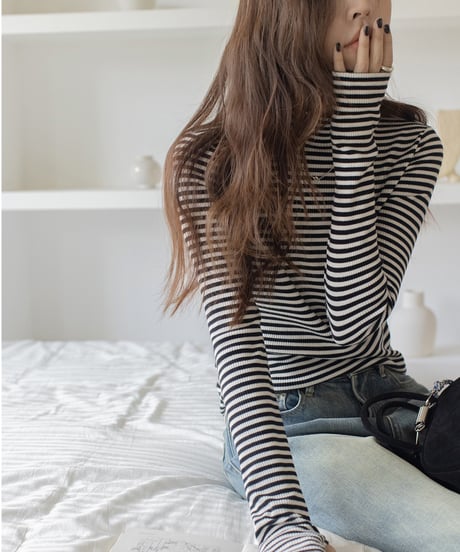 bottleneck border rib knit /2color　IR1587
