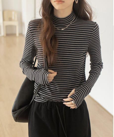 bottleneck border rib knit /2color　IR1587