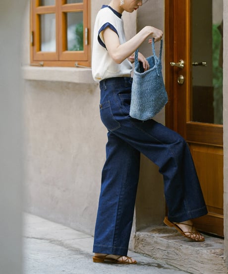 high waist denim wide pants　IR1403