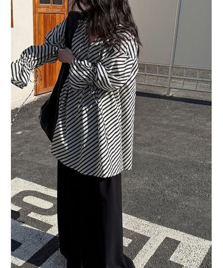 drawstring stripe tunic blouse　　IR1640