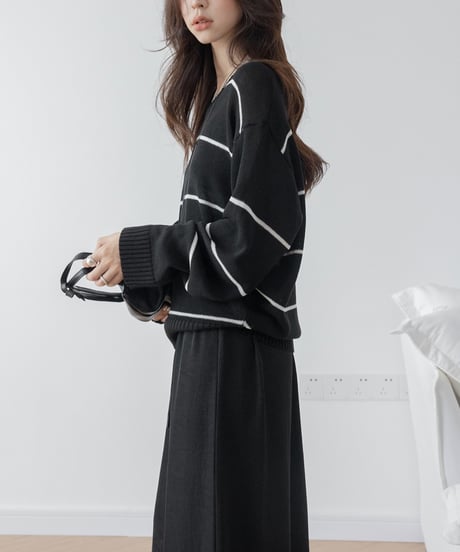 v-neck striped loose sweater　　IR1452