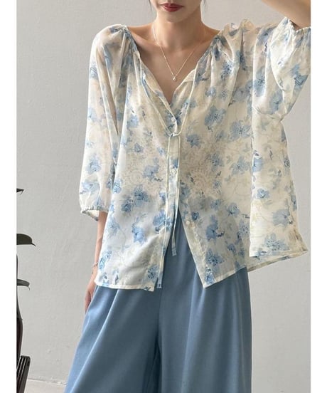 botanical sheer blouse /2color　　IR1672