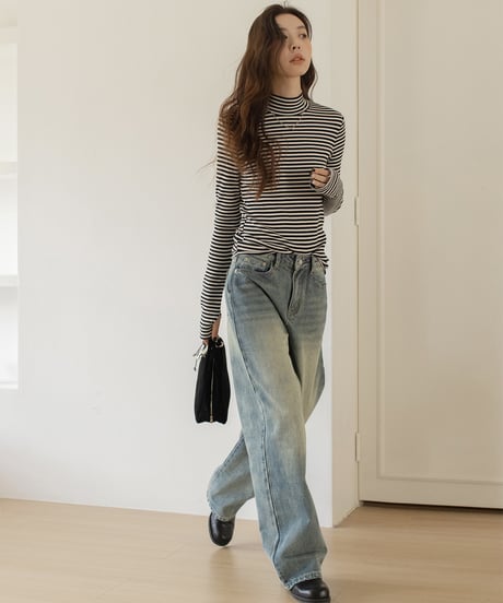 bottleneck border rib knit /2color　IR1587