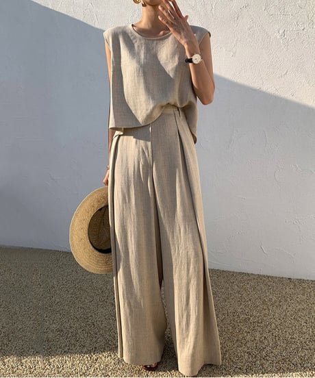 sleeveless tops&wide pants setup　　IR1377