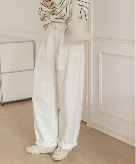 loose straight belt pants /3color　　IR1583