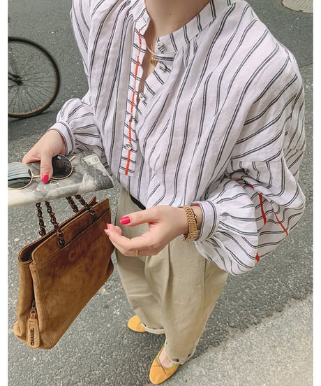 puff sleeve striped shirt　　IR1446