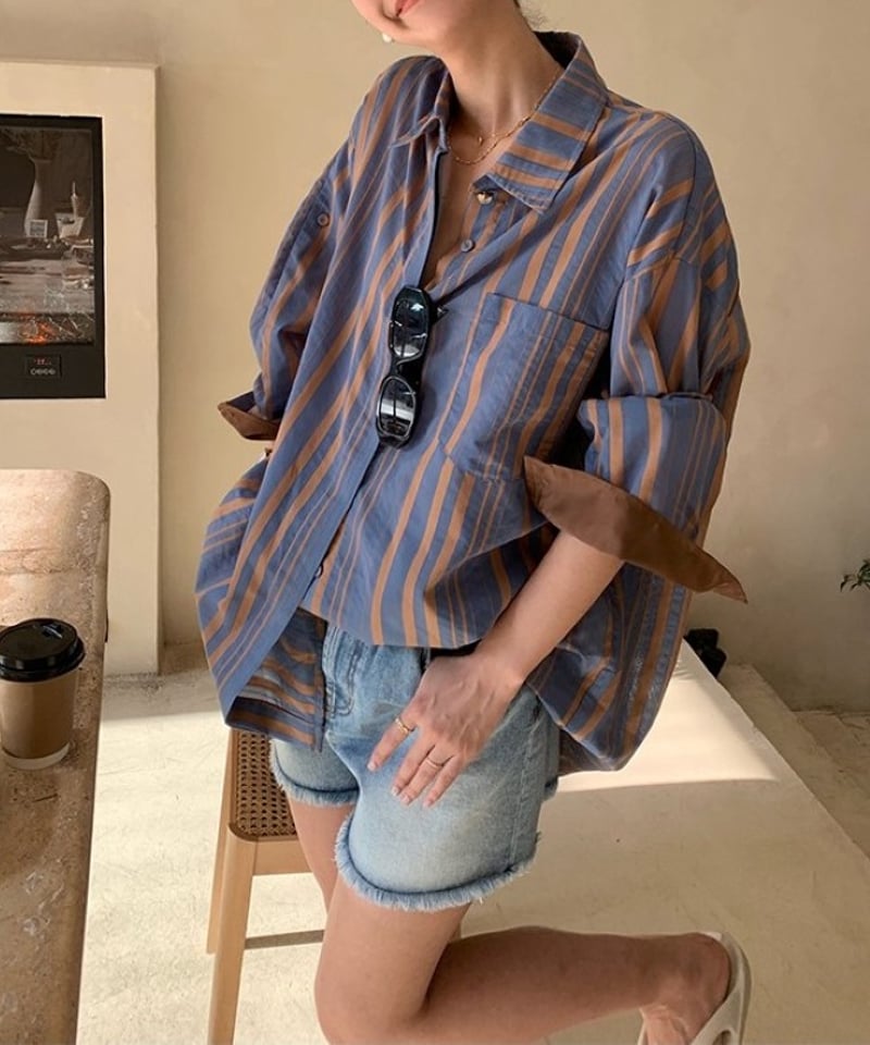 kolor カラー リボン ヒッコリー風ストライプダンガリーシャツ ライトブルー kolor カラー リボン ヒッコリー風ストライプダンガリーシャツ