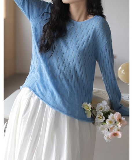 round neck mesh sheer knit　　IR1456
