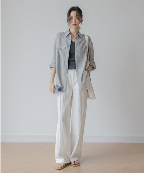 front accent striped 2way shirt　　IR1398