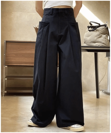 tucked wide leg pants /2color　　IR1531