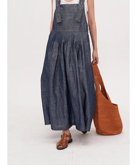 tuck denim jumper skirt　　IR1676