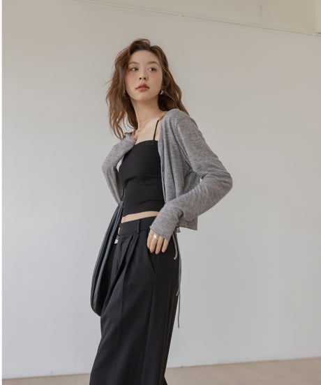 front ribbon short cardigan　IR1344