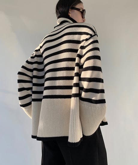 side slit border high neck knit　　IR1458
