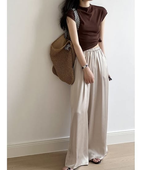 semi glossy wide pants　　IR1441