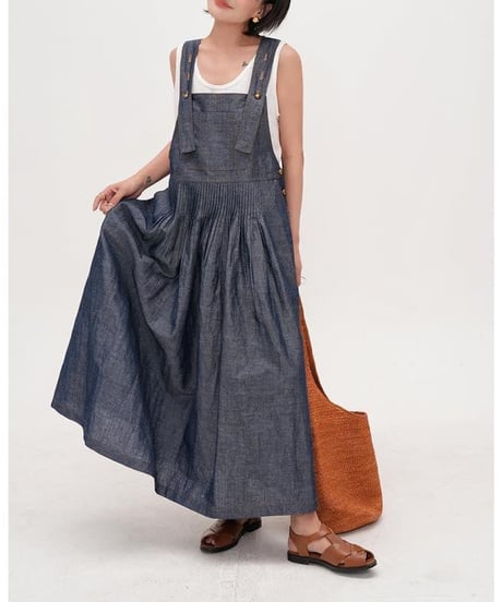 tuck denim jumper skirt　　IR1676