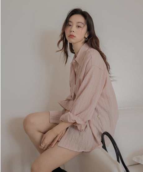 front accent striped 2way shirt　　IR1398
