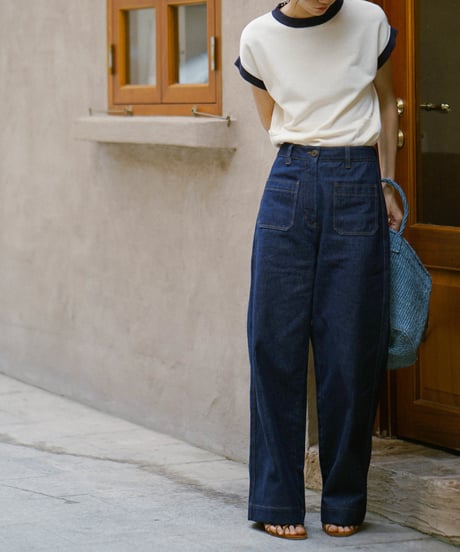 high waist denim wide pants　IR1403
