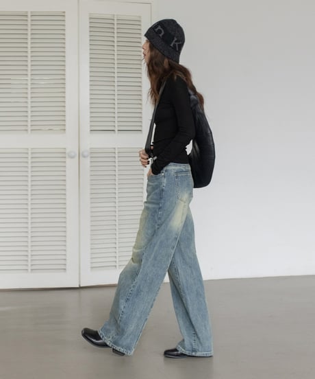 washed wide leg denim　　IR1588