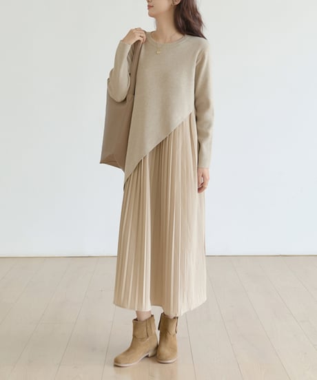 knit pleated docking dress　　IR1474