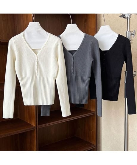 henry neck rib knit sew /3color　IR1575