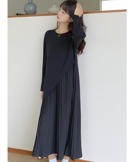 knit pleated docking dress　　IR1474