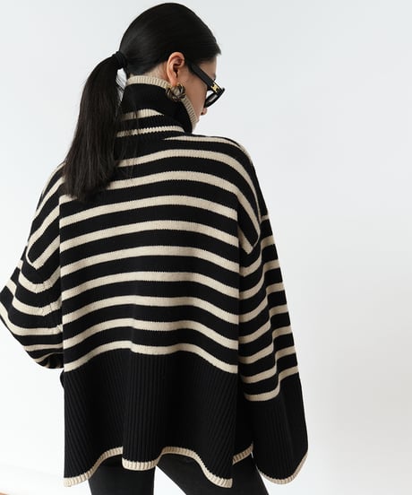 side slit border high neck knit　　IR1458